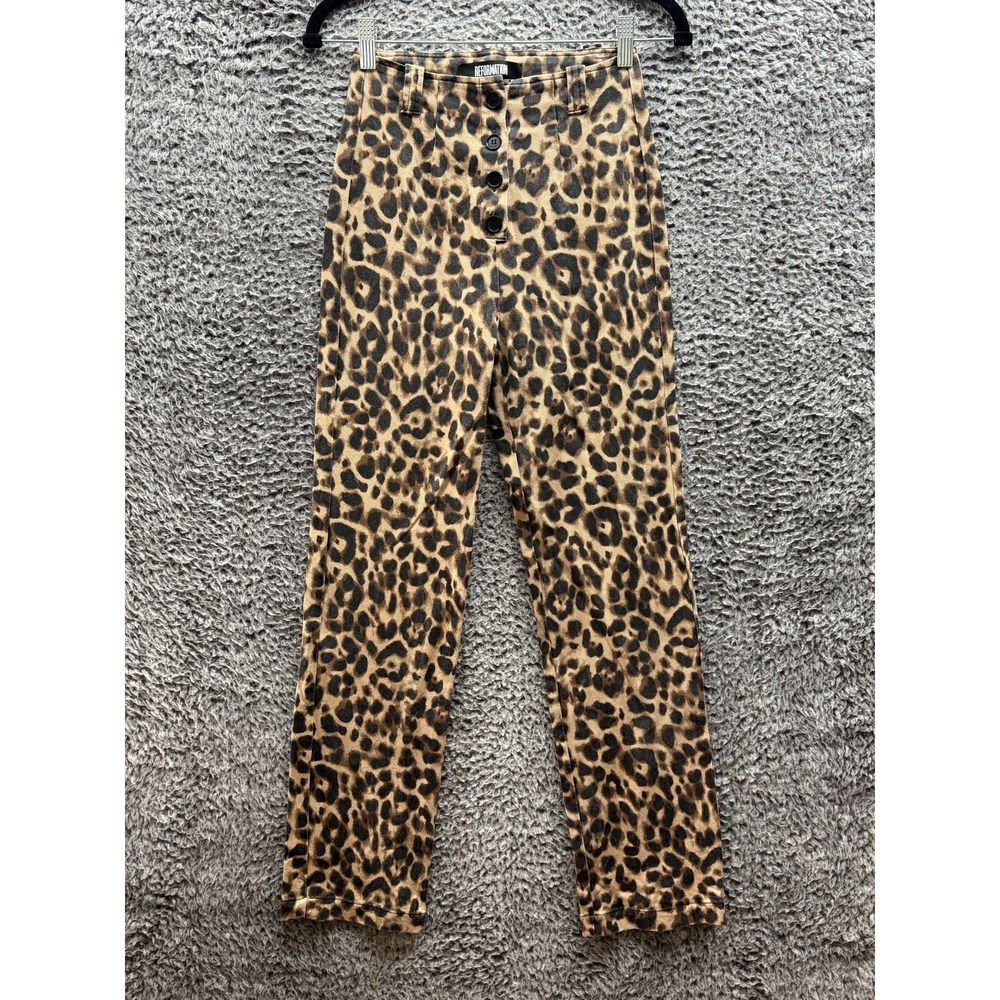 Reformation Women's Animal Print Leopard Marlon Stretch High Crop Pants Size 2‎